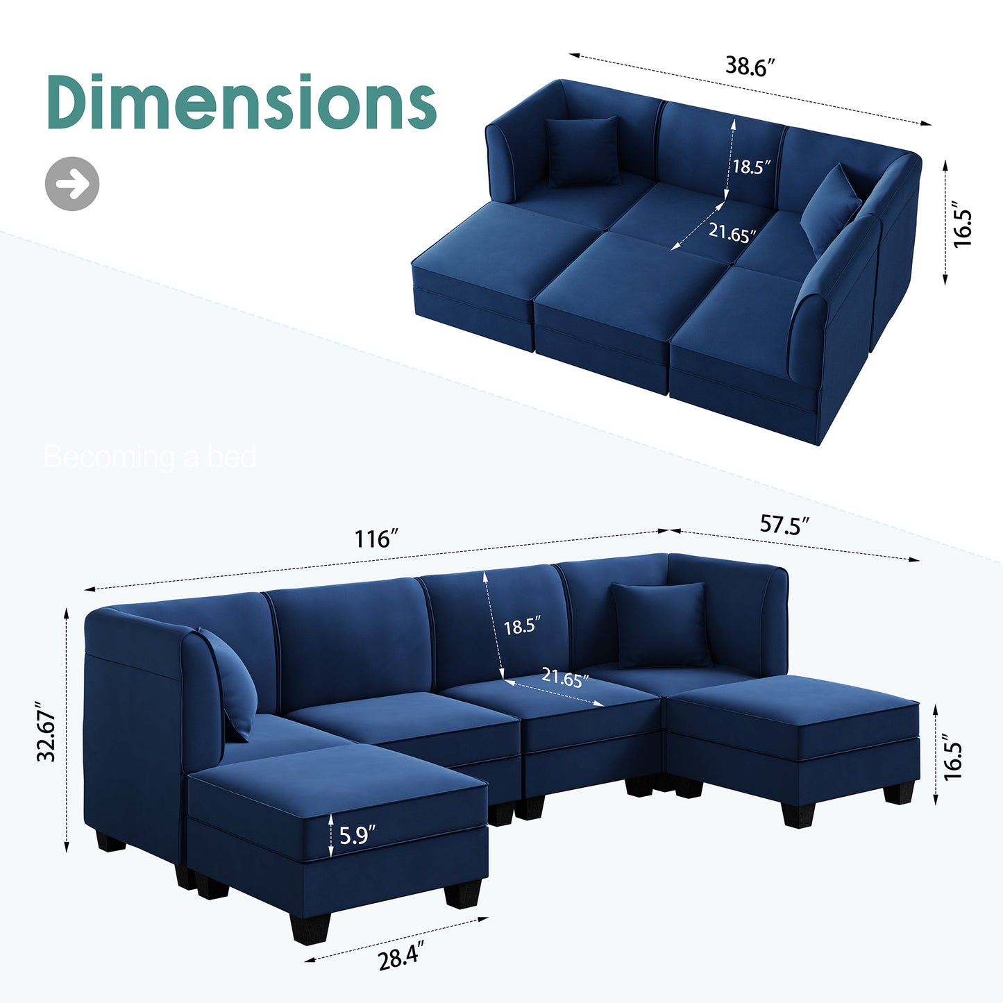 sobaniilowholesale  U-Shape Convertible Sectional Sofa Couch with 6 Seats
#color_dark-blue