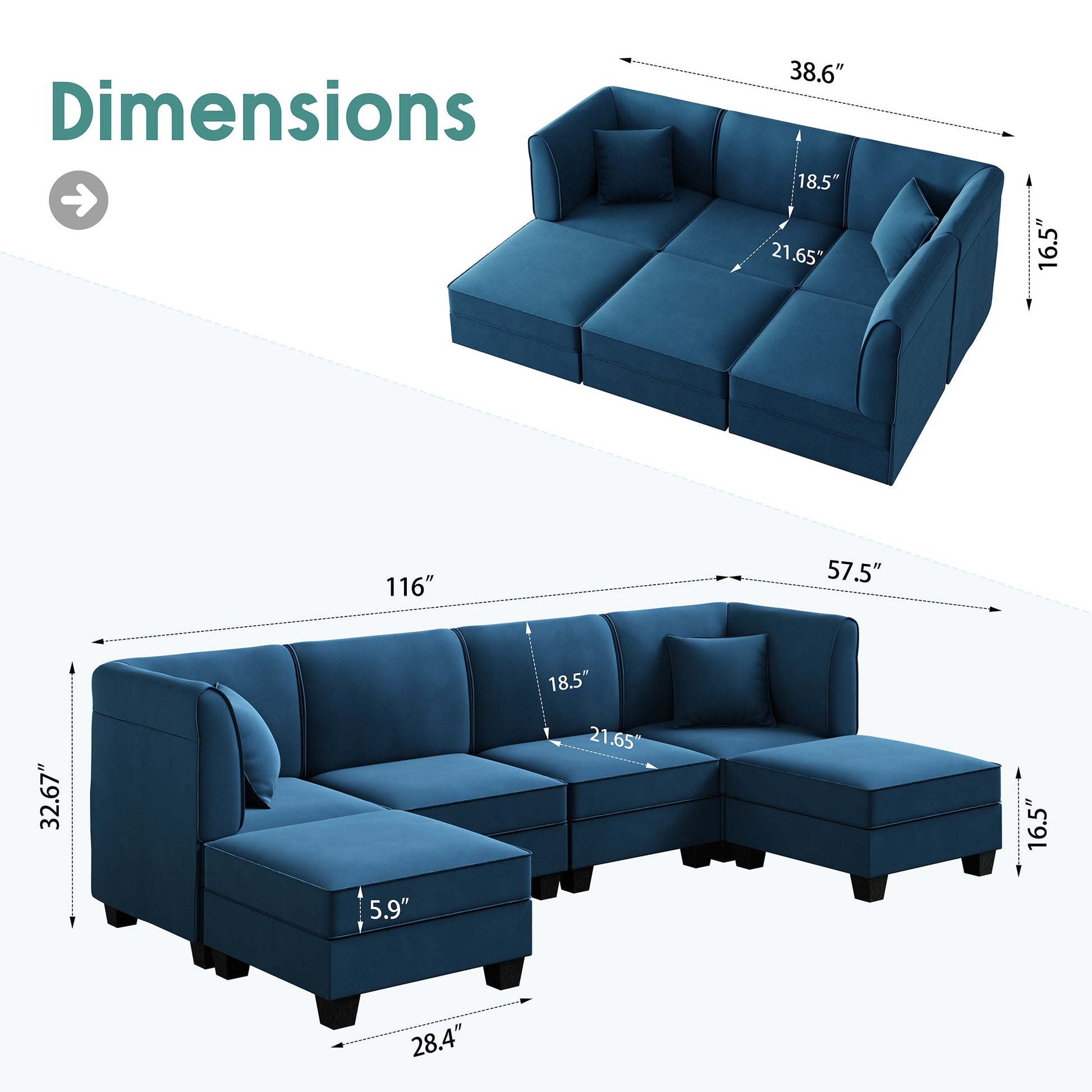 sobaniilowholesale  U-Shape Convertible Sectional Sofa Couch with 6 Seats
#color_blue