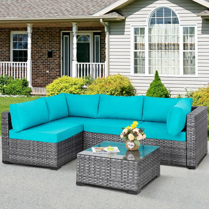 sobaniilowholesale Patio Furniture 5 Pieces Outdoor Sectional Sofa Set, Silver Wicker#color_blue