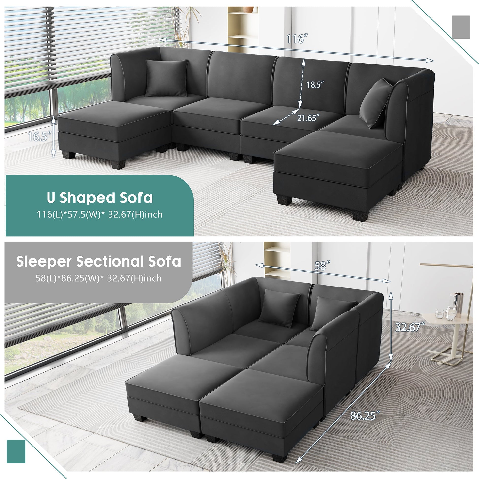 sobaniilowholesale  U-Shape Convertible Sectional Sofa Couch with 6 Seats
#color_dark-grey