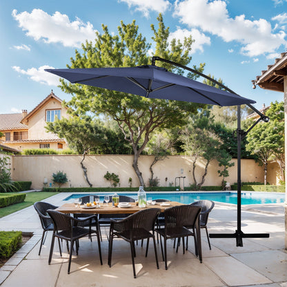 sobaniilowholesale Patio Offset Umbrella Easy Tilt Adjustment,Crank and Cross Base, Outdoor Cantilever Hanging Umbrella with 8 Ribs (7504185786544)