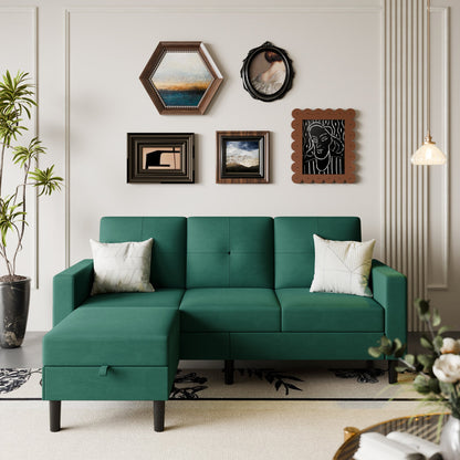 sobaniilowholesale 3-Seat L Shaped Modern Sectional Sofa with Storage Ottoman and Side Pockets #color_green