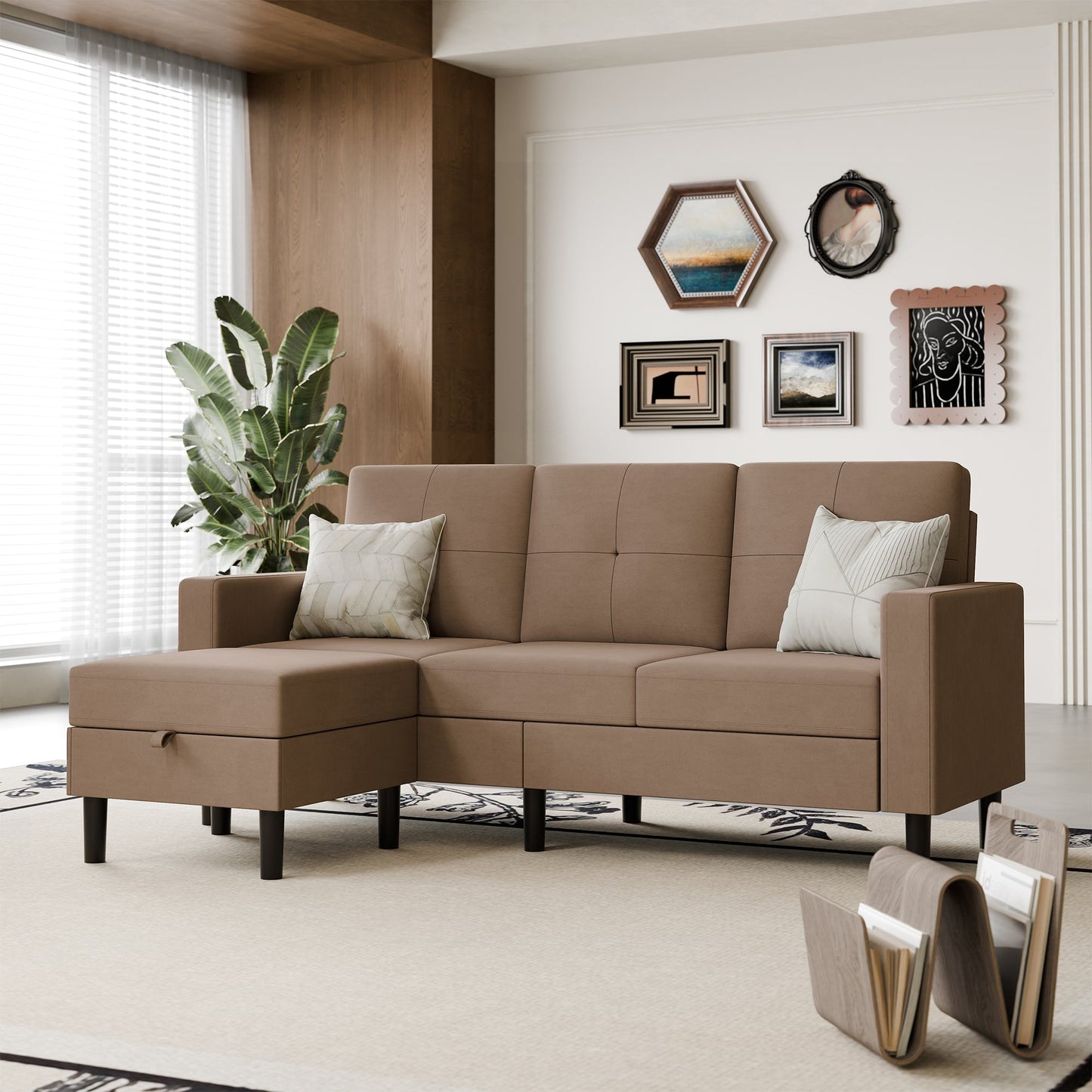 sobaniilowholesale 3-Seat L Shaped Modern Sectional Sofa with Storage Ottoman and Side Pockets #color_brown