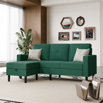 sobaniilowholesale 3-Seat L Shaped Modern Sectional Sofa with Storage Ottoman and Side Pockets #color_green