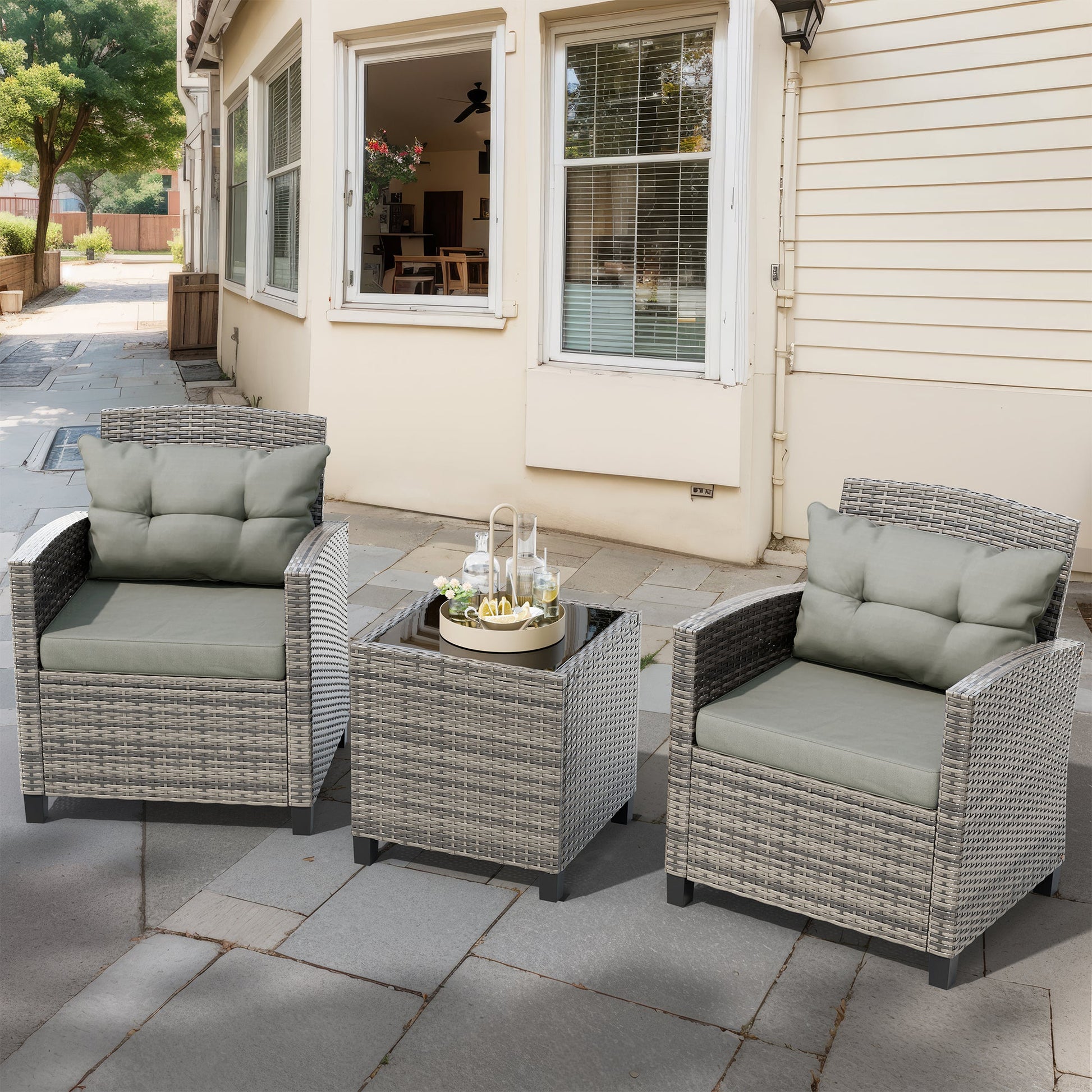 sobaniilowholesale Patio Furniture 3 Pieces/4 Pieces Outdoor Wicker Loveseat Set With Cushions