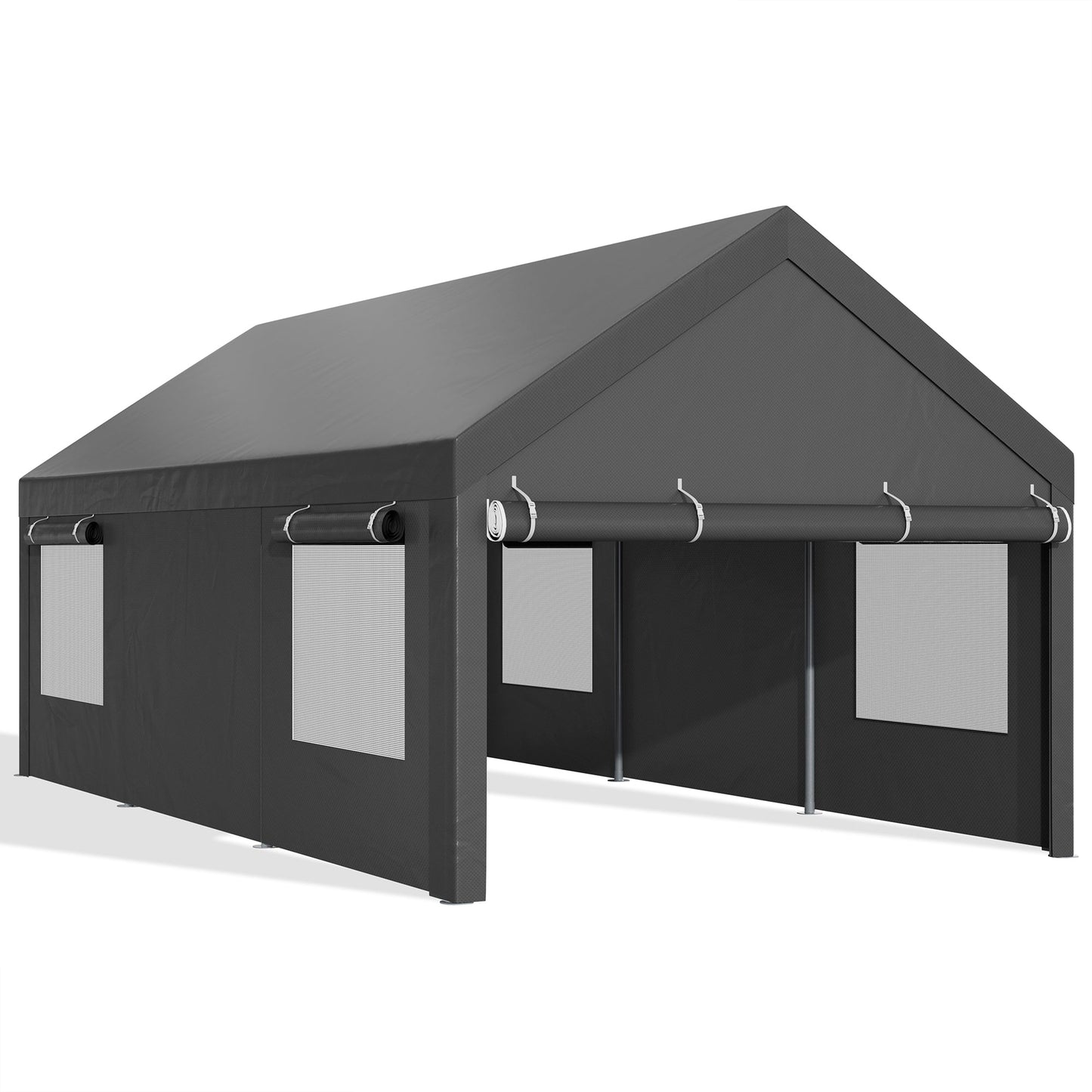 sobaniilowholesale Carport, 10x20 ft Heavy Duty Carport Canopy with Roll-up Windows, Portable Garage with Removable Sidewalls & Doors (7404387467440)