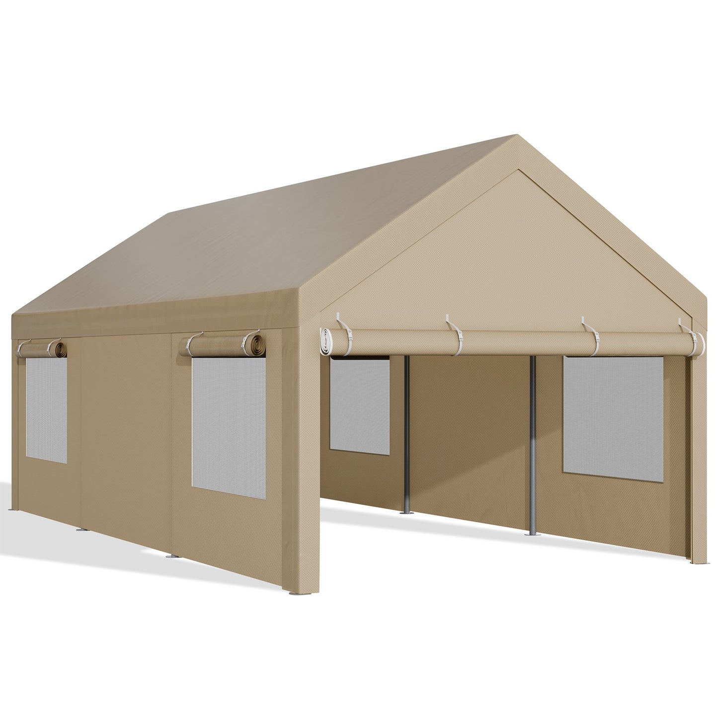 sobaniilowholesale Carport, 10x20 ft Heavy Duty Carport Canopy with Roll-up Windows, Portable Garage with Removable Sidewalls & Doors (7404387467440)