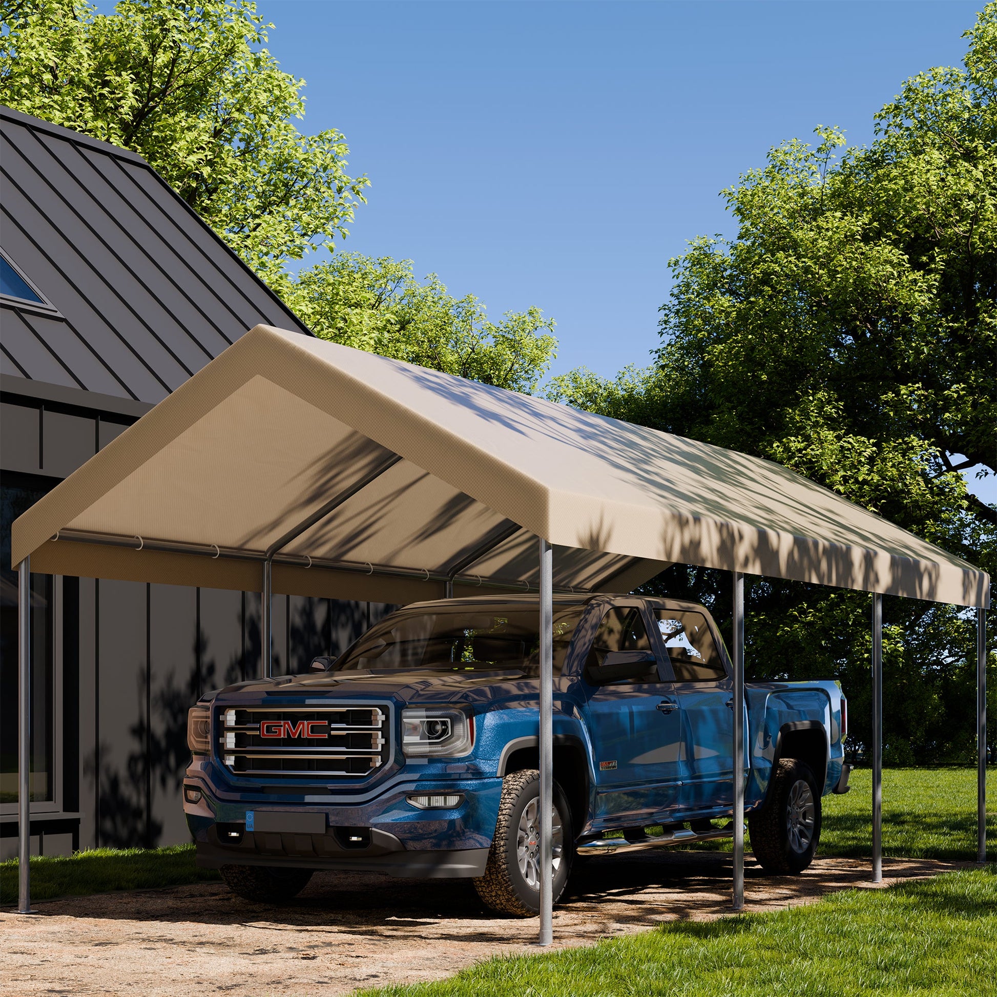 sobaniilowholesale Carport 10 x 20 ft Heavy Duty Carport Car Canopy with Powder-Coated Steel Frame,  Shelter Party Tent with 180g PE Tarp for Wedding, Garden (7404386713776)