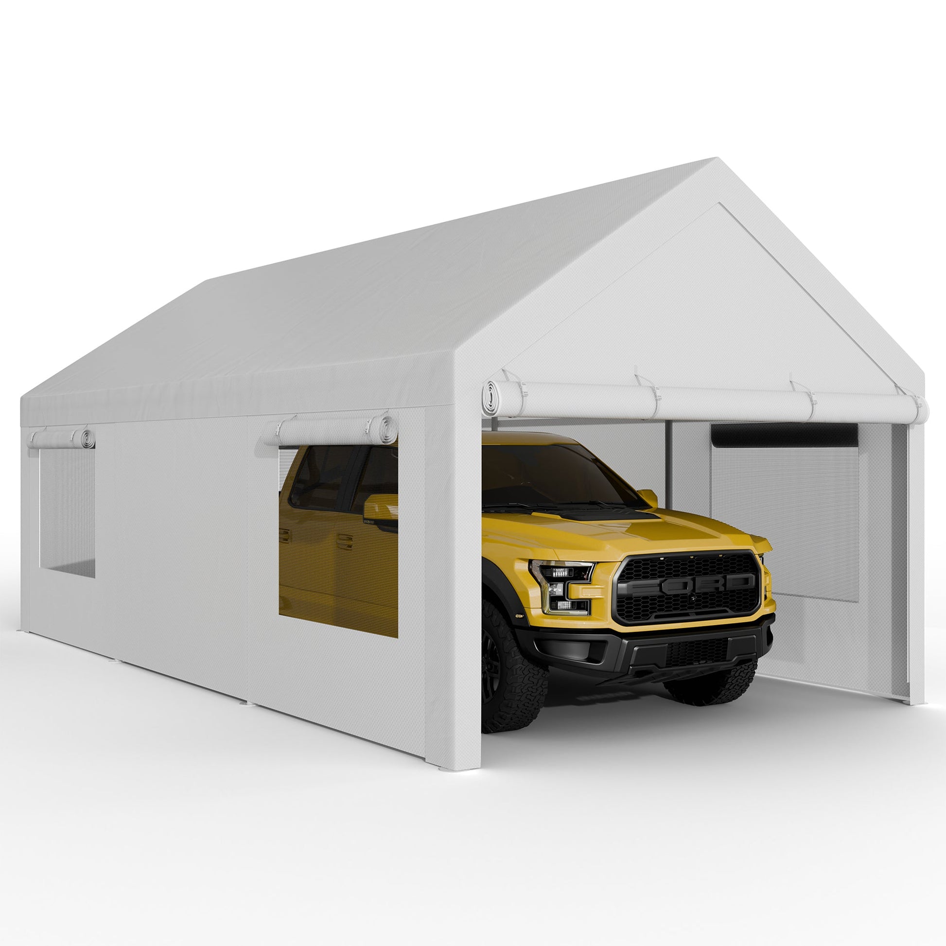 sobaniilowholesale Carport, 10x20 ft Heavy Duty Carport Canopy with Roll-up Windows, Portable Garage with Removable Sidewalls & Doors (7404387467440)