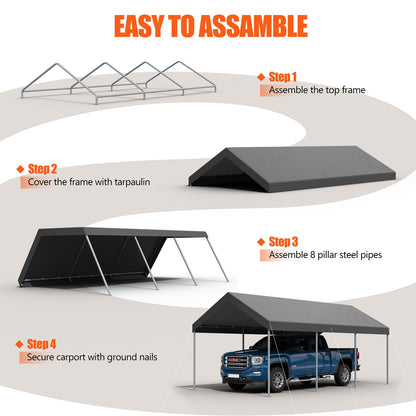 sobaniilowholesale Carport 10 x 20 ft Heavy Duty Carport Car Canopy with Powder-Coated Steel Frame,  Shelter Party Tent with 180g PE Tarp for Wedding, Garden (7404386713776)