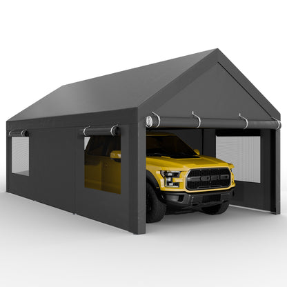 sobaniilowholesale Carport, 10x20 ft Heavy Duty Carport Canopy with Roll-up Windows, Portable Garage with Removable Sidewalls & Doors (7404387467440)