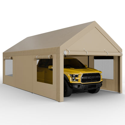 sobaniilowholesale Carport, 10x20 ft Heavy Duty Carport Canopy with Roll-up Windows, Portable Garage with Removable Sidewalls & Doors (7404387467440)