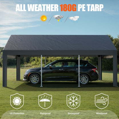 sobaniilowholesale Carport, 10x20 ft Heavy Duty Carport Canopy with Roll-up Windows, Portable Garage with Removable Sidewalls & Doors (7404387467440)