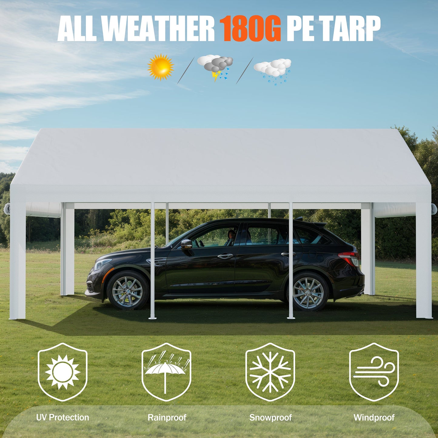 sobaniilowholesale Carport, 10x20 ft Heavy Duty Carport Canopy with Roll-up Windows, Portable Garage with Removable Sidewalls & Doors (7404387467440)