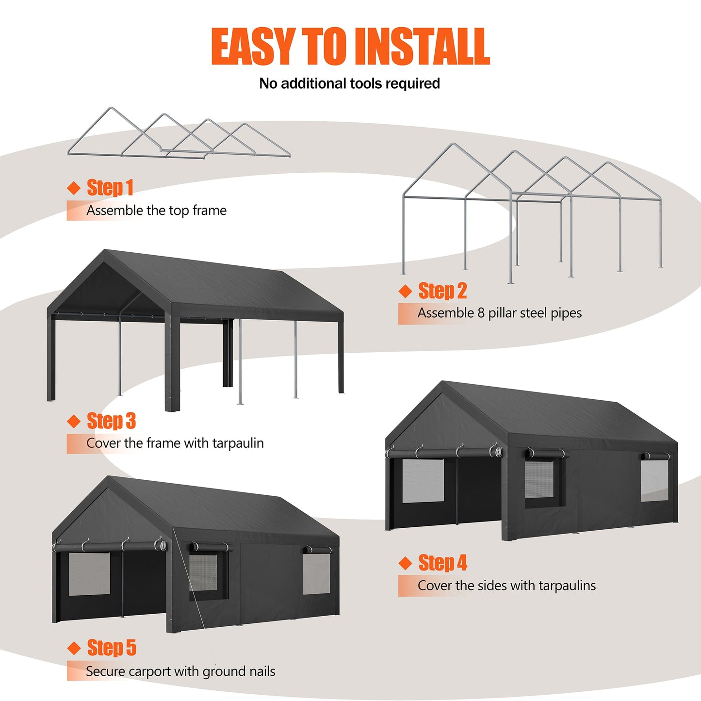 sobaniilowholesale Carport, 10x20 ft Heavy Duty Carport Canopy with Roll-up Windows, Portable Garage with Removable Sidewalls & Doors (7404387467440)