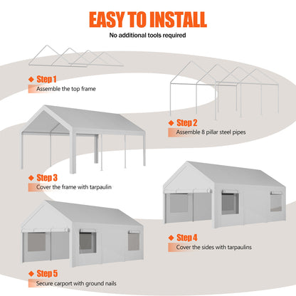 sobaniilowholesale Carport, 10x20 ft Heavy Duty Carport Canopy with Roll-up Windows, Portable Garage with Removable Sidewalls & Doors (7404387467440)