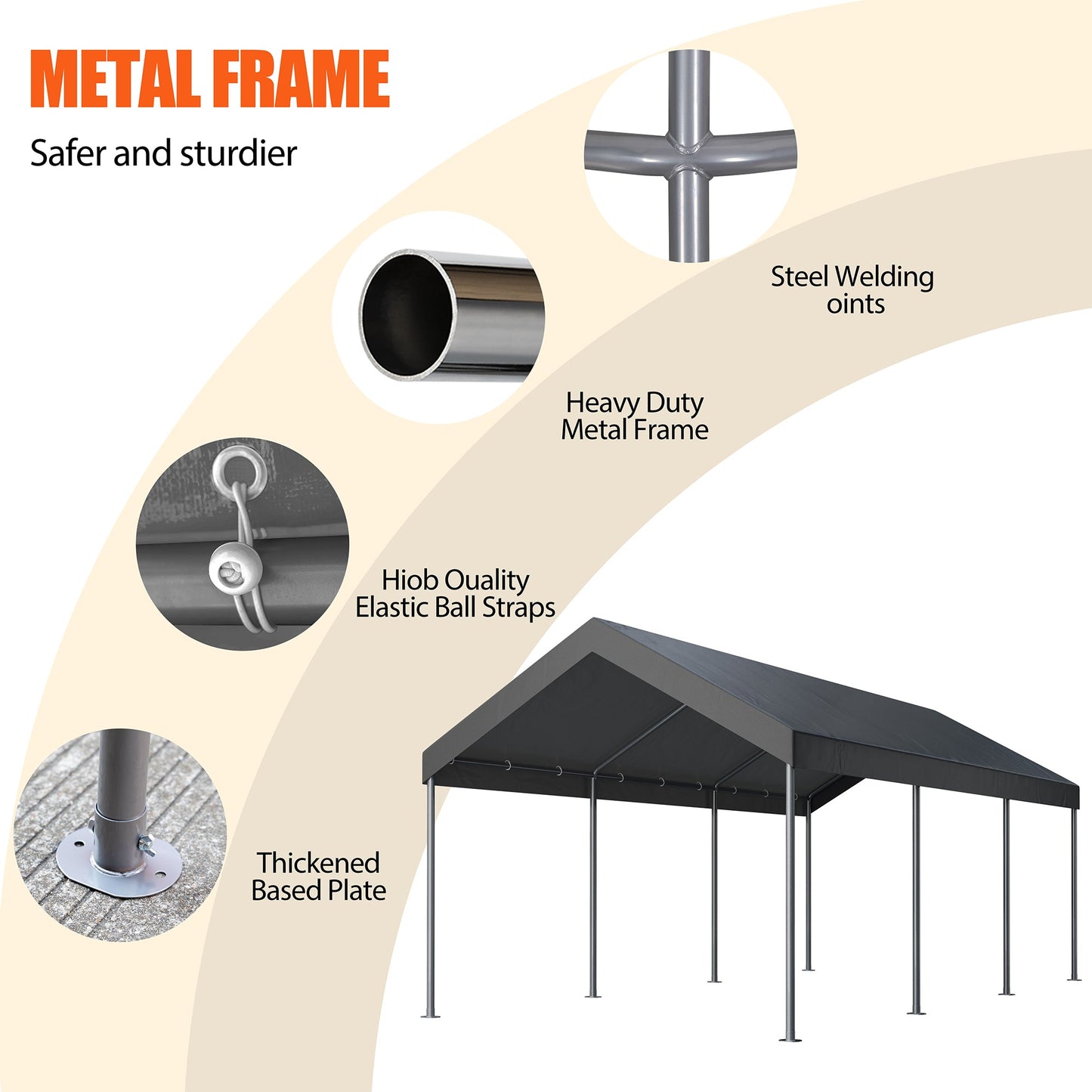 sobaniilowholesale Carport 10 x 20 ft Heavy Duty Carport Car Canopy with Powder-Coated Steel Frame,  Shelter Party Tent with 180g PE Tarp for Wedding, Garden (7404386713776)