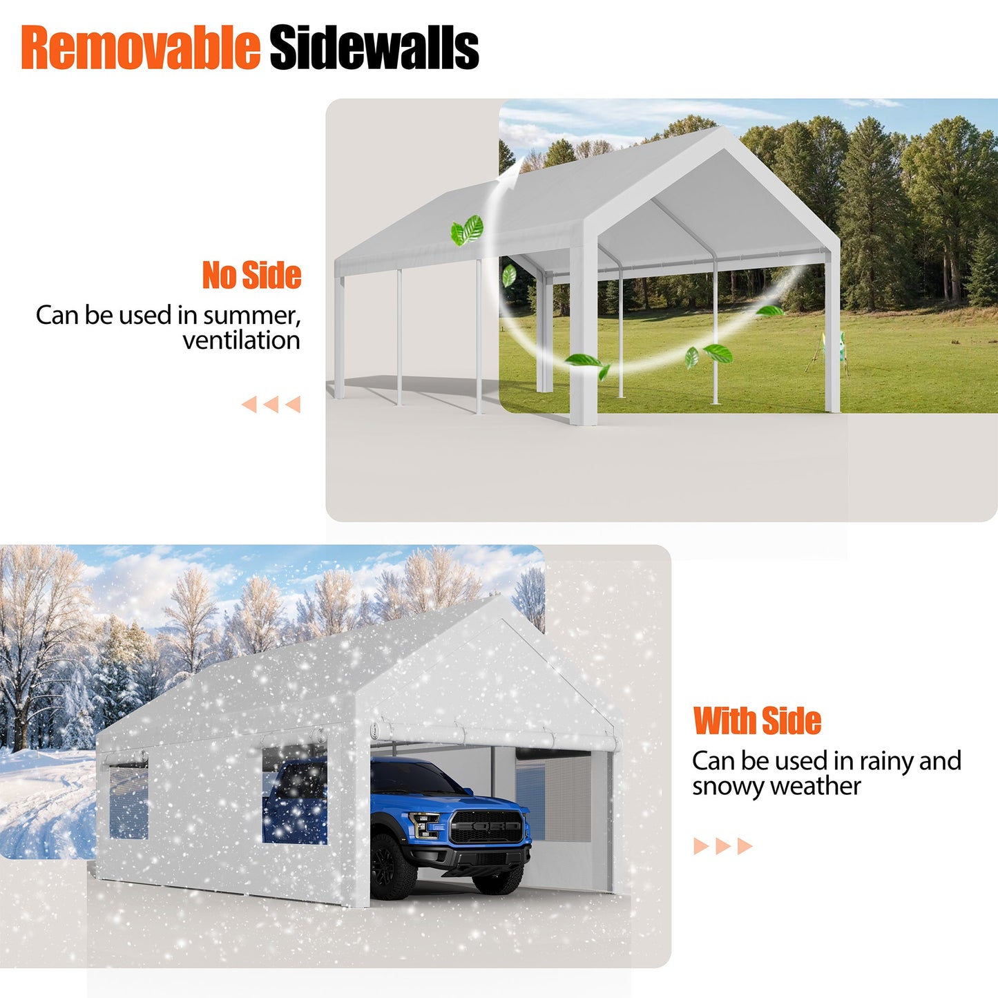 sobaniilowholesale Carport, 10x20 ft Heavy Duty Carport Canopy with Roll-up Windows, Portable Garage with Removable Sidewalls & Doors (7404387467440)