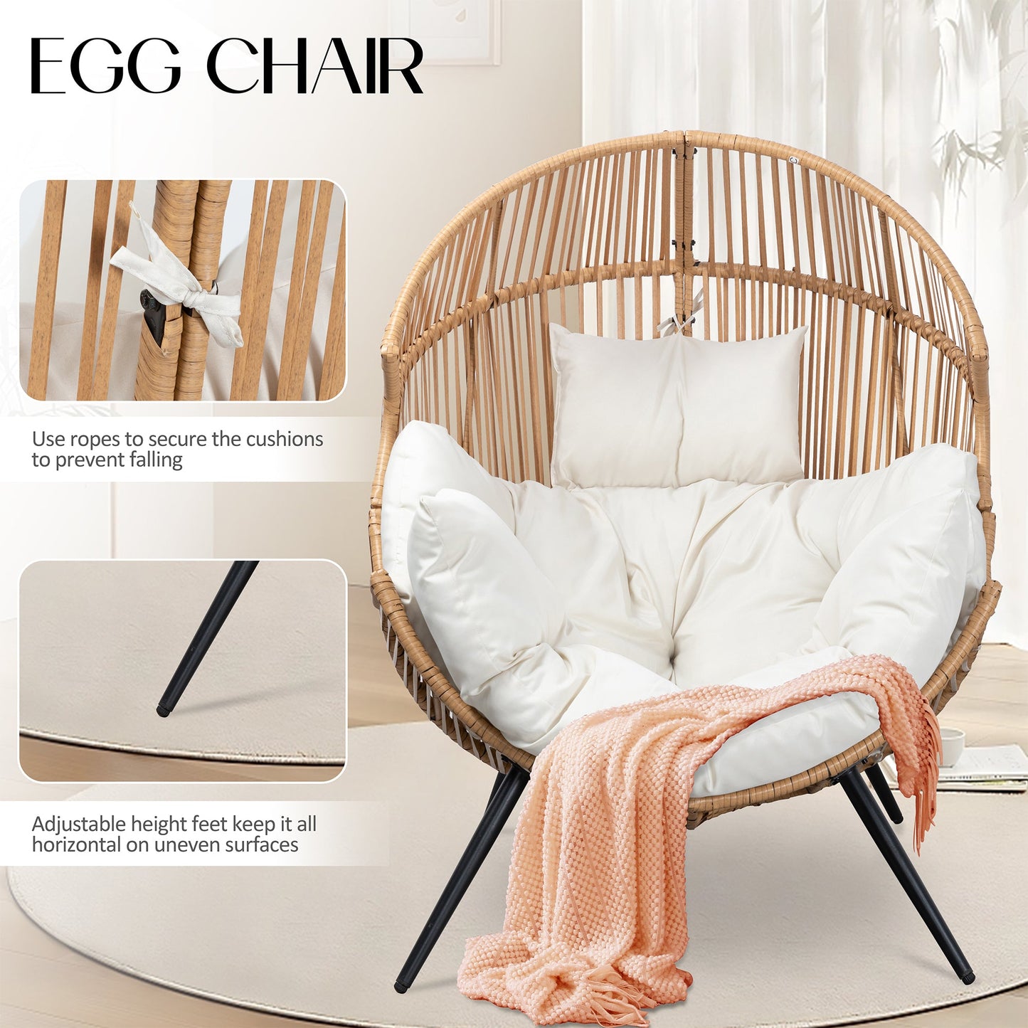 sobaniilowholesale Egg Chair Outdoor Patio Chair,Oversized Lounger Chair with Cushion Egg Basket Chair for Indoor Outside Balcony Backyard (7562912366768)