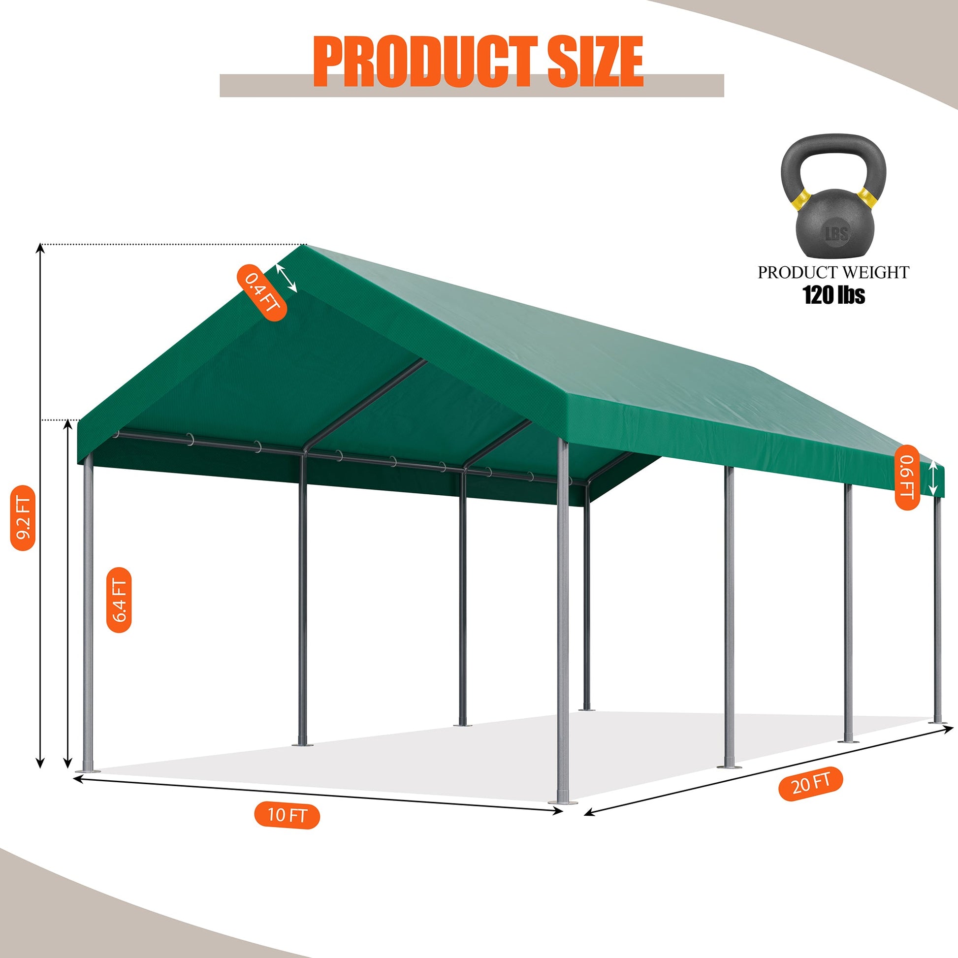 sobaniilowholesale Carport 10 x 20 ft Heavy Duty Carport Car Canopy with Powder-Coated Steel Frame,  Shelter Party Tent with 180g PE Tarp for Wedding, Garden (7404386713776)