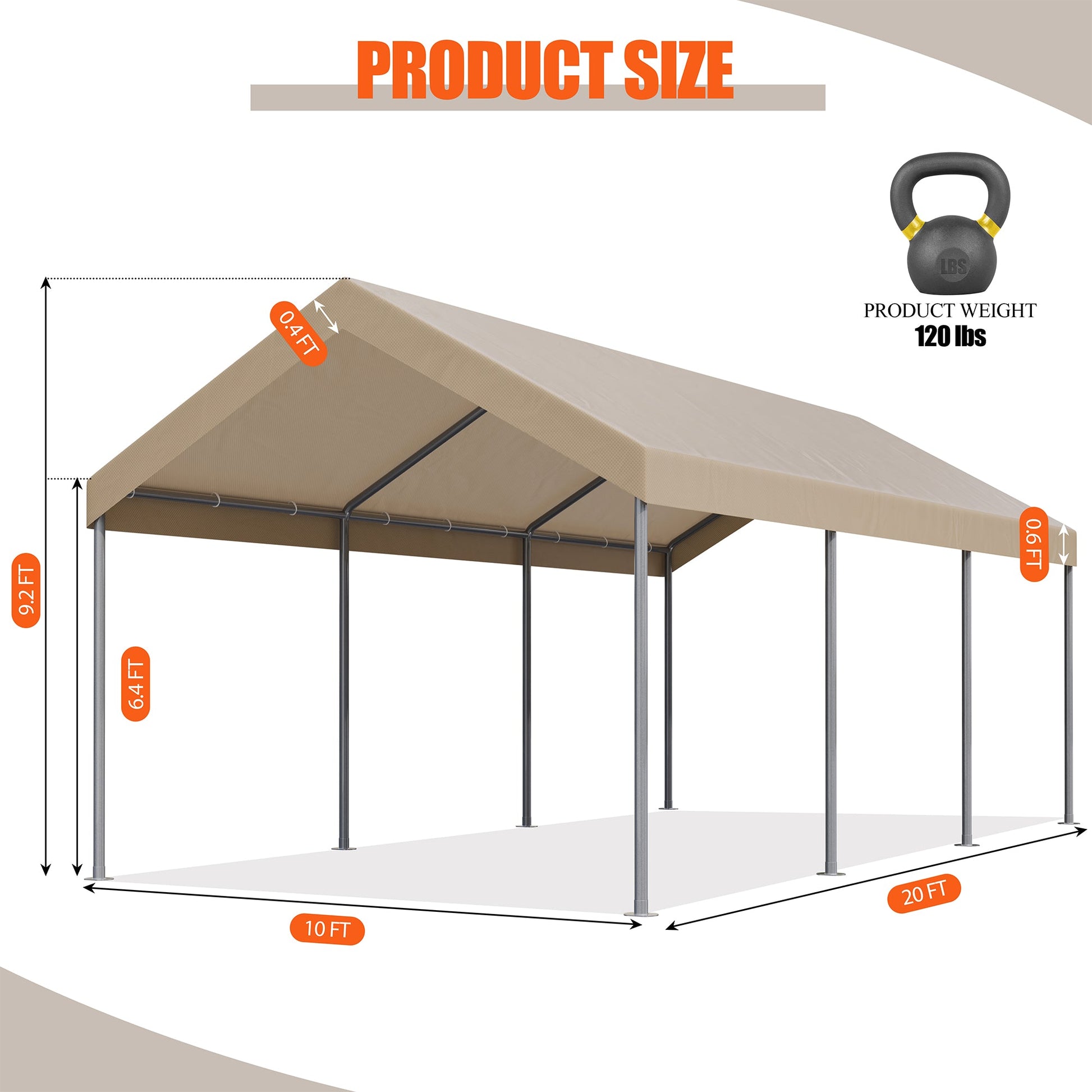 sobaniilowholesale Carport 10 x 20 ft Heavy Duty Carport Car Canopy with Powder-Coated Steel Frame,  Shelter Party Tent with 180g PE Tarp for Wedding, Garden (7404386713776)