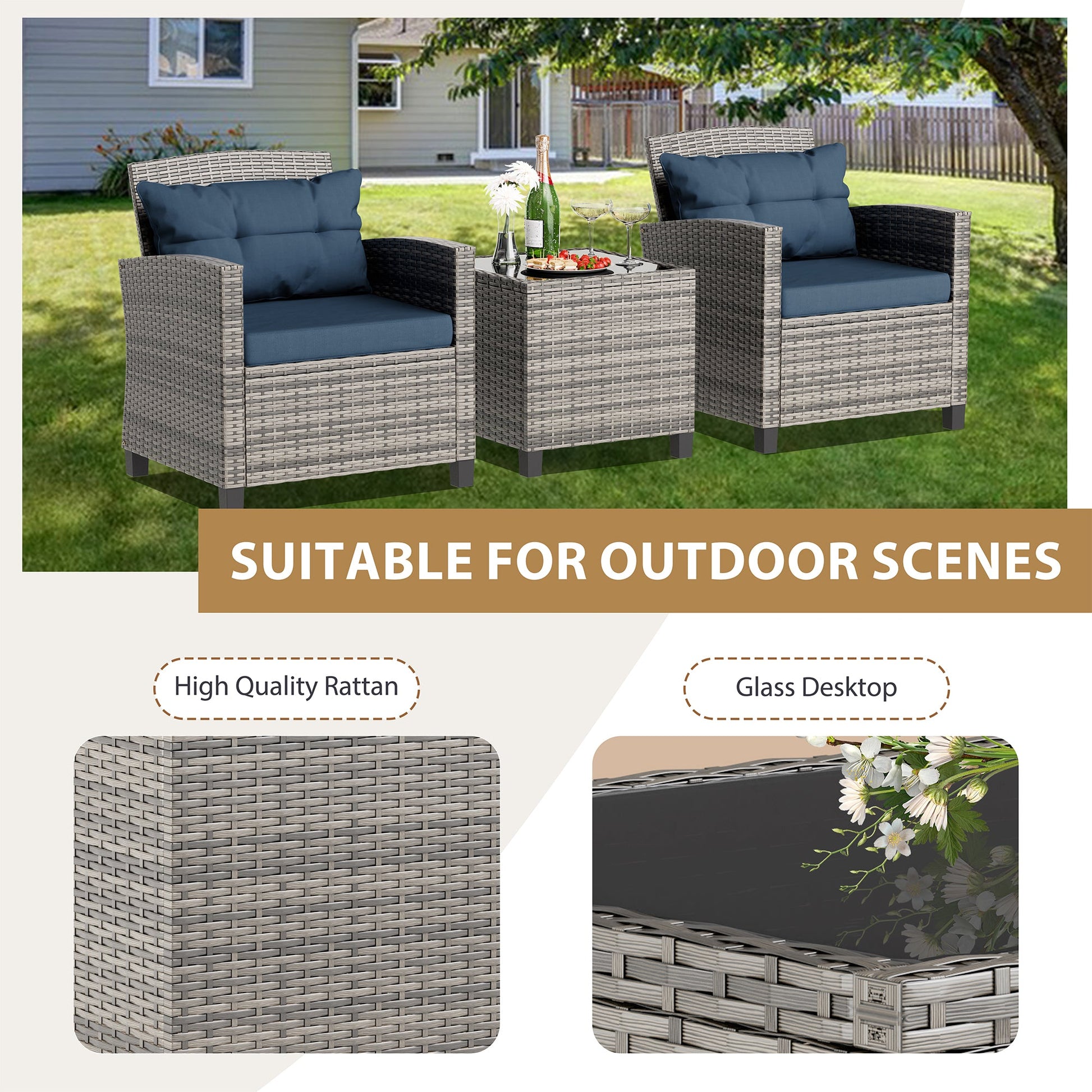 sobaniilowholesale Patio Furniture 3 Pieces/4 Pieces Outdoor Wicker Loveseat Set With Cushions