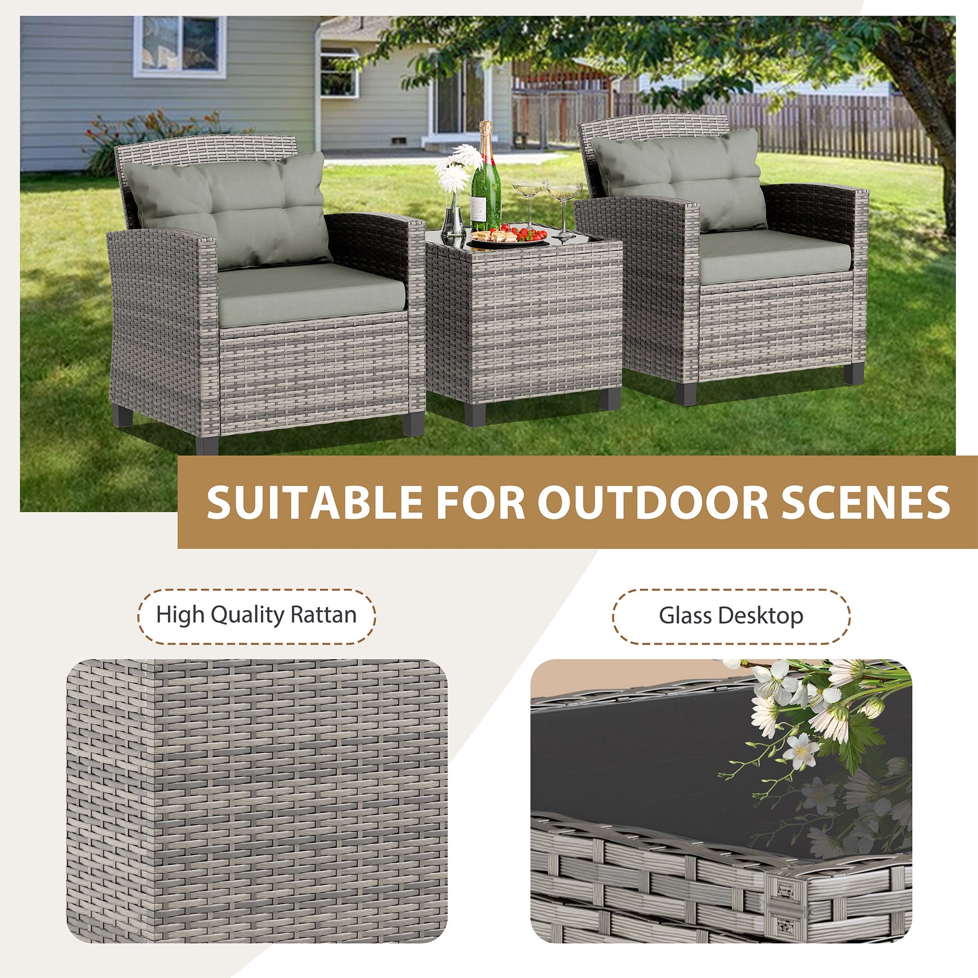 sobaniilowholesale Patio Furniture 3 Pieces/4 Pieces Outdoor Wicker Loveseat Set With Cushions