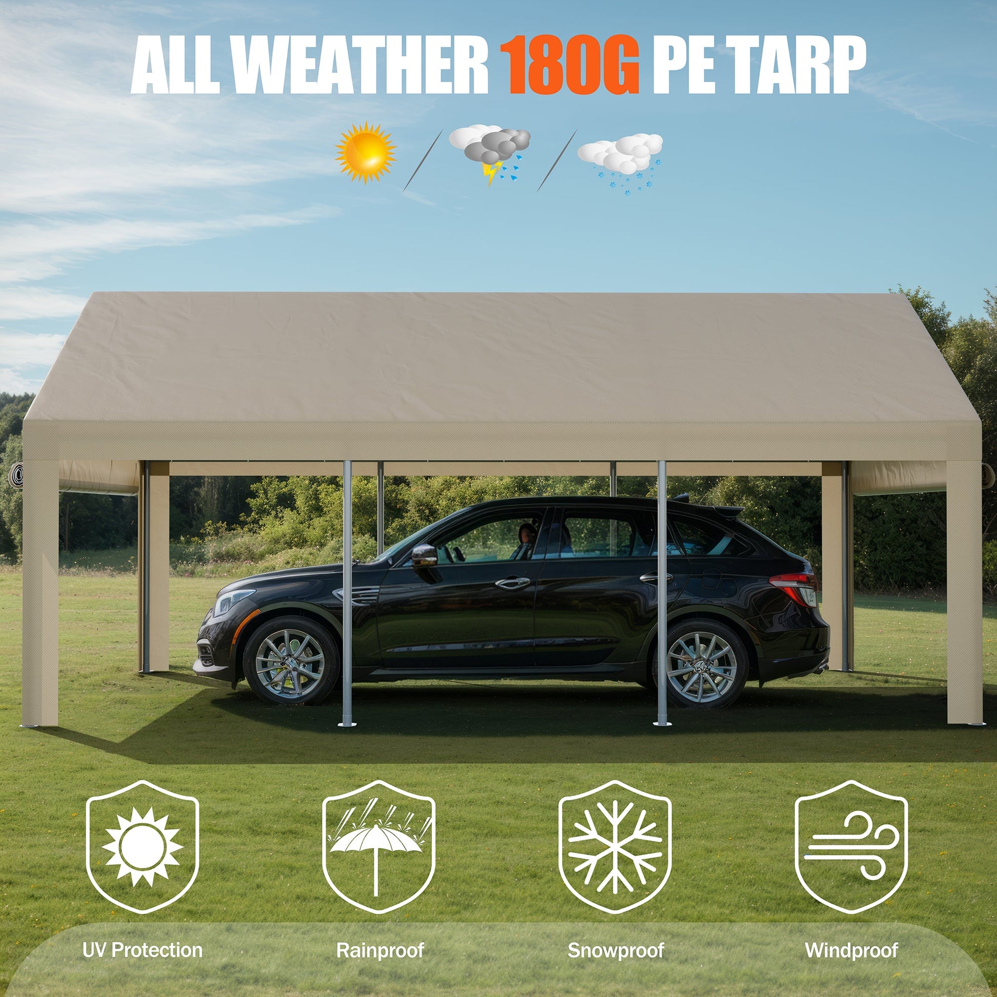 sobaniilowholesale Carport, 10x20 ft Heavy Duty Carport Canopy with Roll-up Windows, Portable Garage with Removable Sidewalls & Doors (7404387467440)