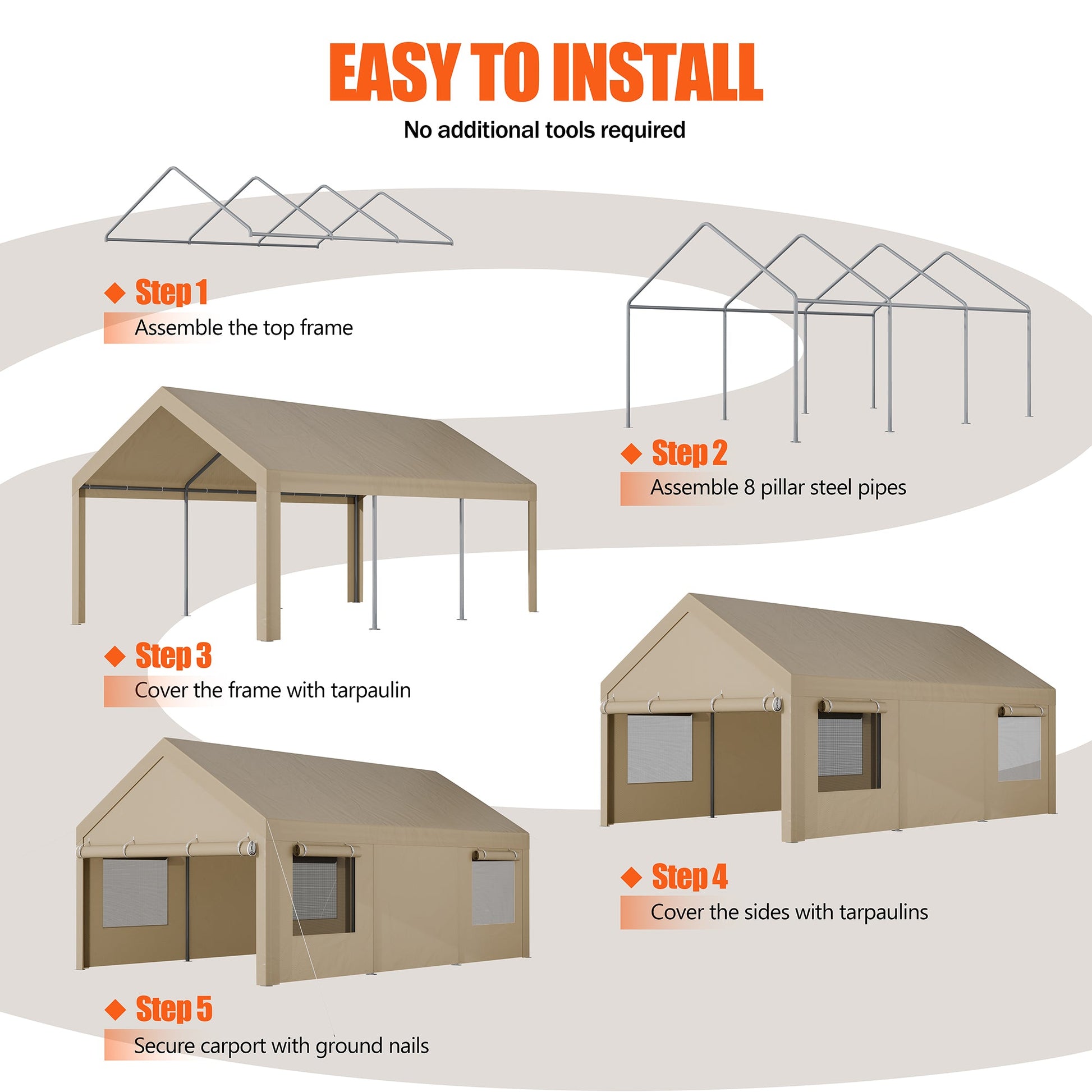 sobaniilowholesale Carport, 10x20 ft Heavy Duty Carport Canopy with Roll-up Windows, Portable Garage with Removable Sidewalls & Doors (7404387467440)