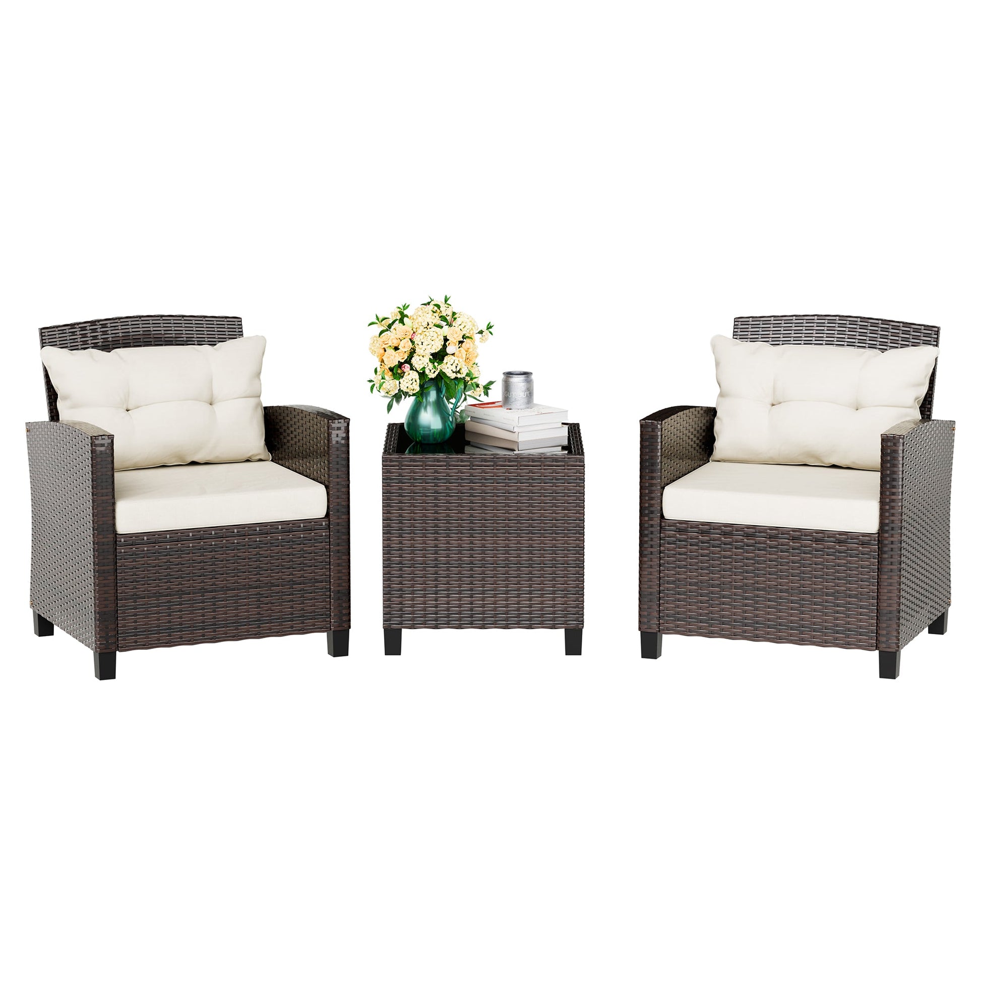 sobaniilowholesale Patio Furniture 3 Pieces/4 Pieces Outdoor Wicker Loveseat Set With Cushions