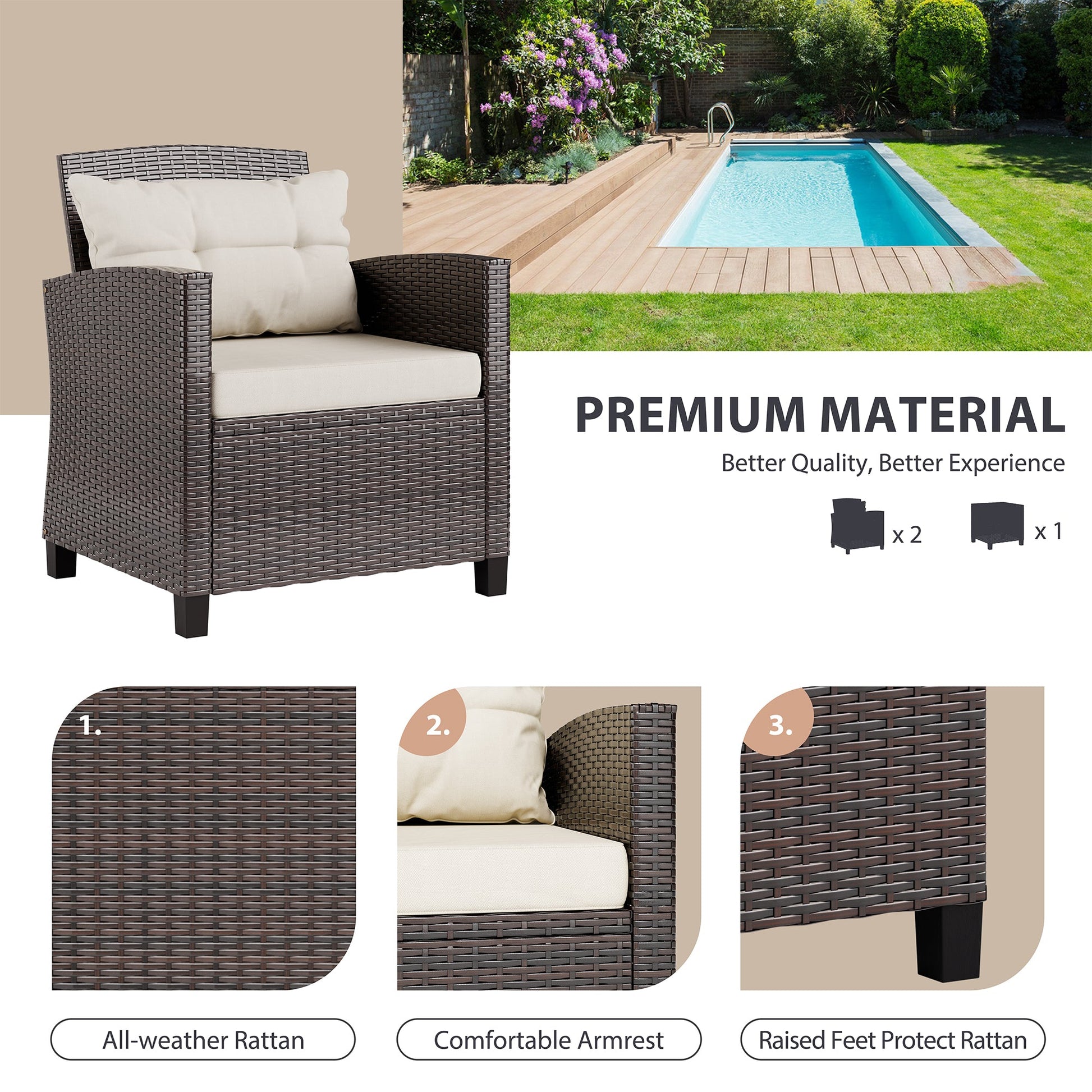 sobaniilowholesale Patio Furniture 3 Pieces/4 Pieces Outdoor Wicker Loveseat Set With Cushions