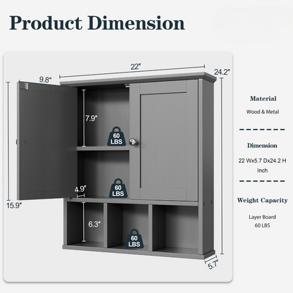 sobaniilowholesale Bathroom Wall Cabinet with 2 Door &Adjustable Shelves