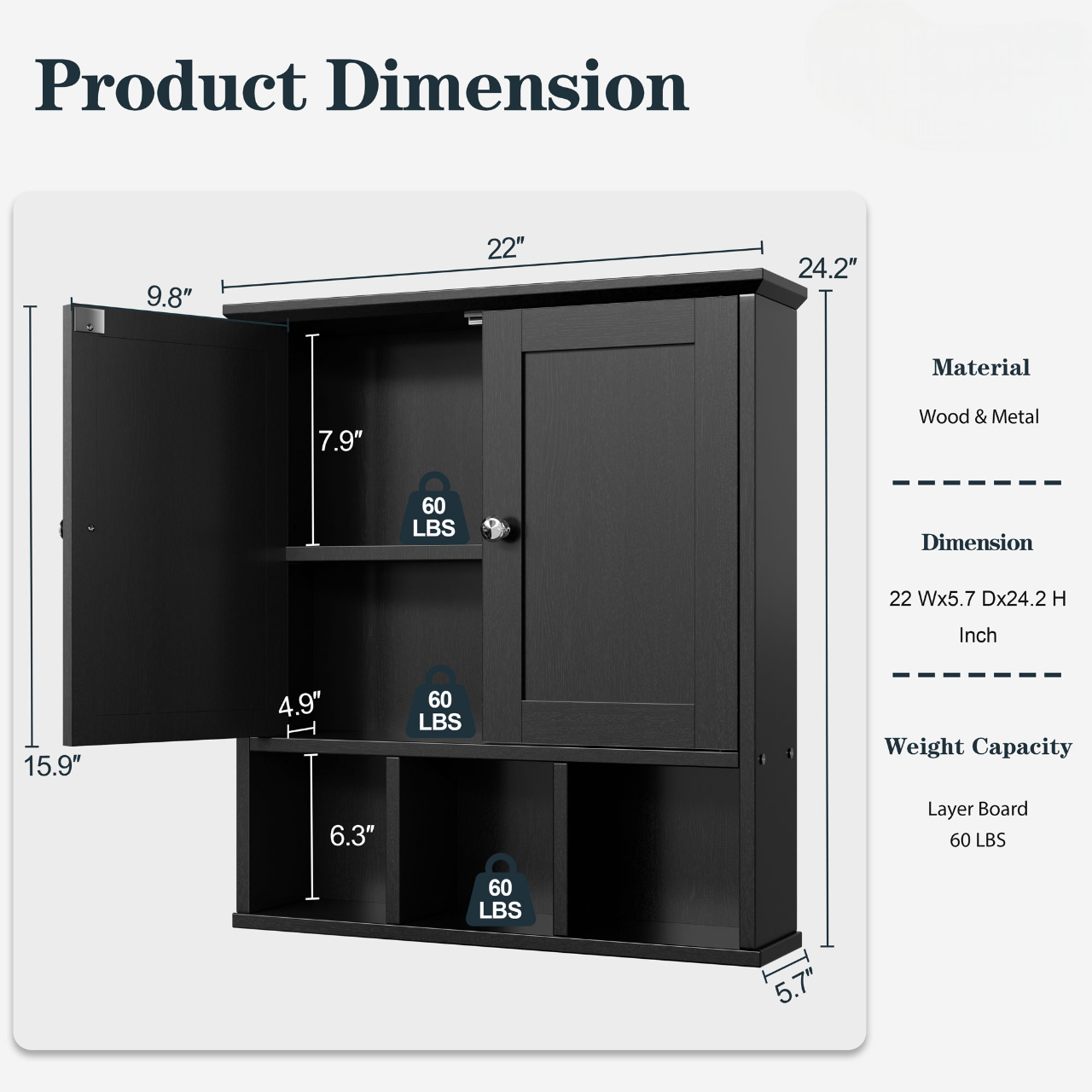 sobaniilowholesale Bathroom Wall Cabinet with 2 Door &Adjustable Shelves