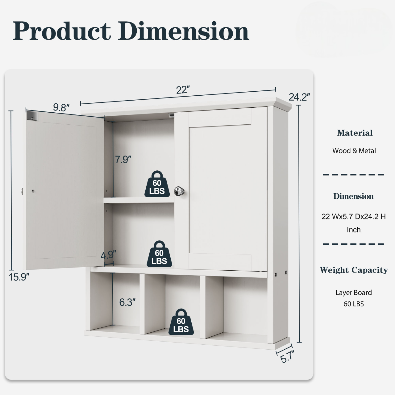 sobaniilowholesale Bathroom Wall Cabinet with 2 Door &Adjustable Shelves