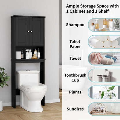 sobaniilowholesale Over The Toilet Storage Cabinet A, Bathroom Shelf Organizer with Anti-Tip Device Small Freestanding Space Saver with Adjustable Shelf #color_black