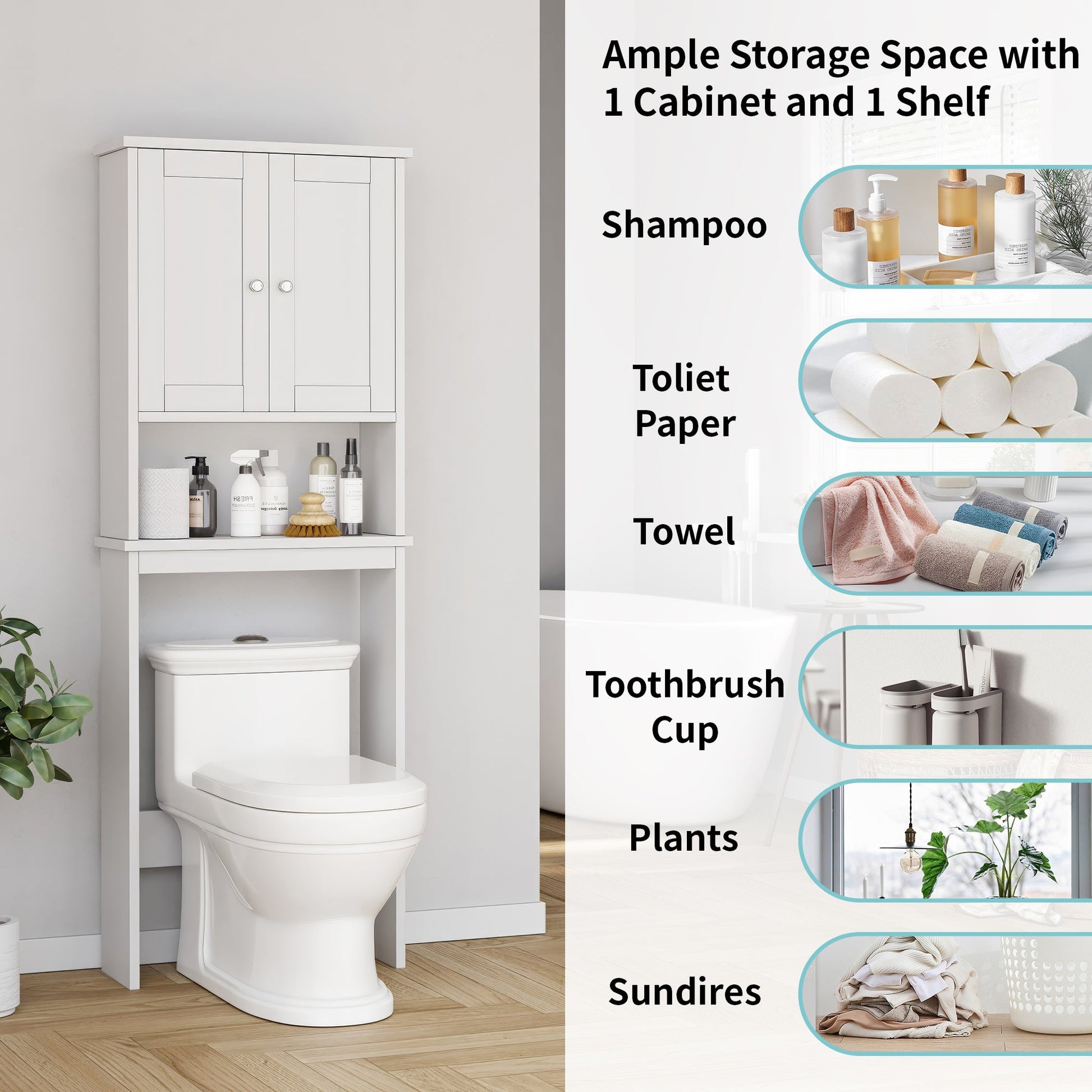 sobaniilowholesale Over The Toilet Storage Cabinet A, Bathroom Shelf Organizer with Anti-Tip Device Small Freestanding Space Saver with Adjustable Shelf #color_white