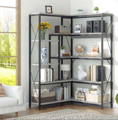 sobaniilo wholesale L-Shaped 5-Shelf Corner Bookshelf