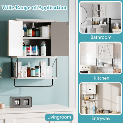 sobaniilo wholesale Wall Cabinet, Kitchen & Medicine Cabinet with Adjustable Shelf and Towel, 3-Tier Cabinet Bar for Bathroom, Living Room, White