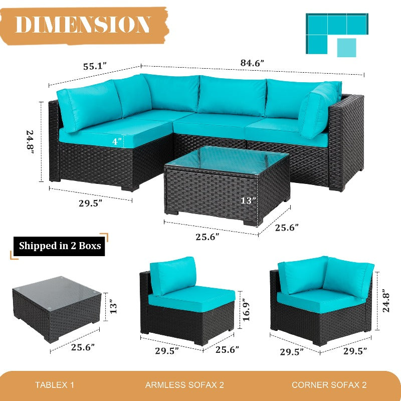 sobaniilowholesale 5 Pieces Outdoor Sectional Sofa, Patio furniture Set#color_blue