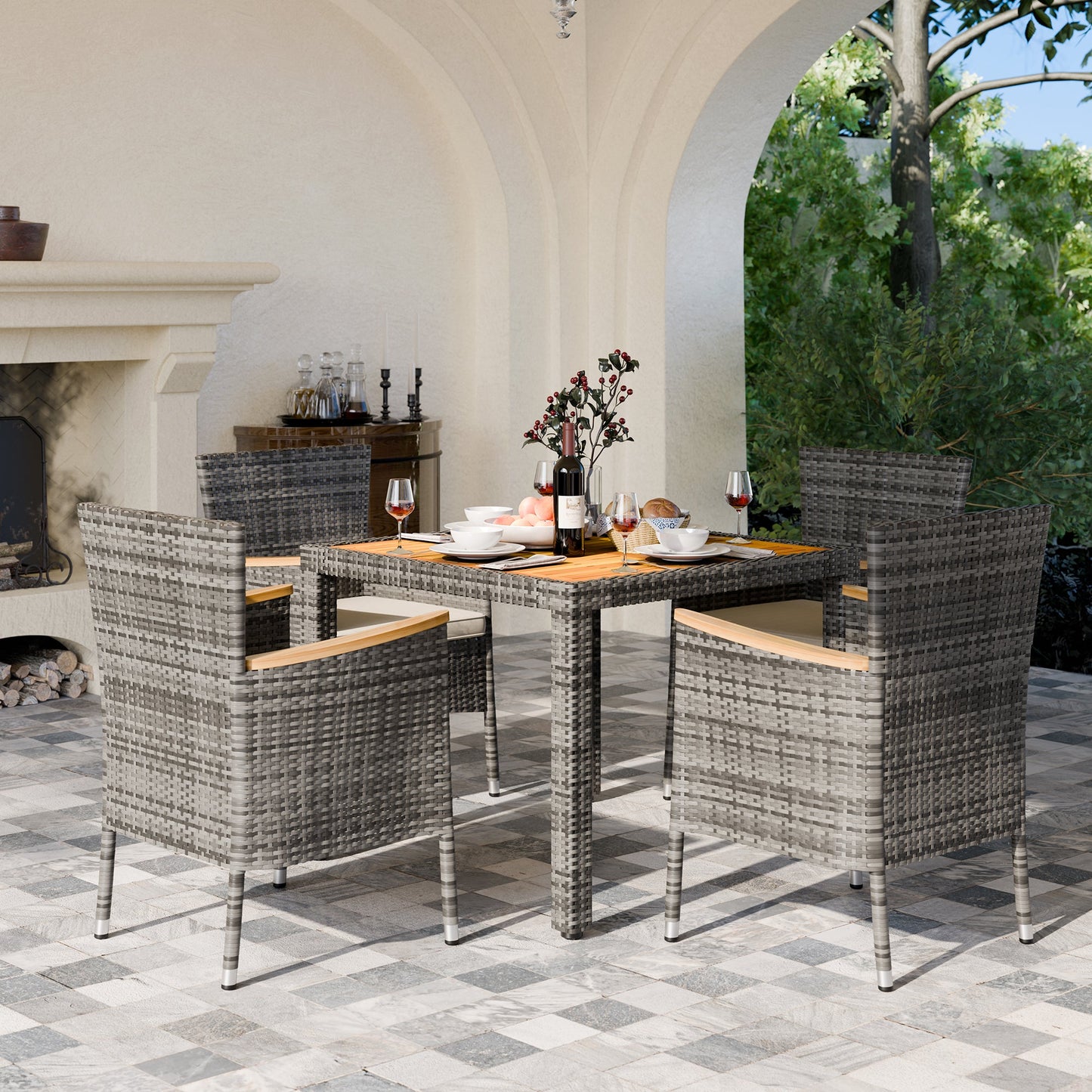 sobaniilowholesale 5 Pieces/ 7 Pieces Patio Dining Set, Square Wood Table (7047179927728)