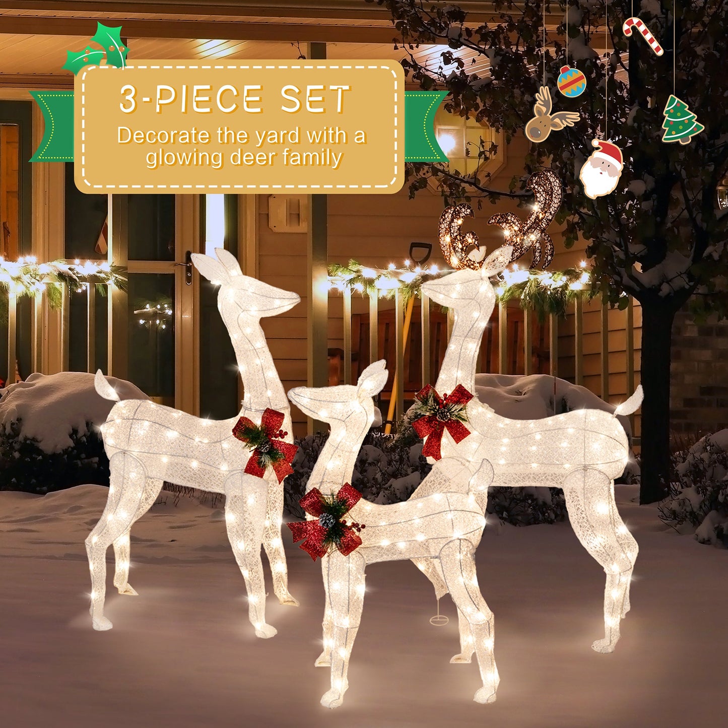 sobaniilowholesale LED Lighted Christmas Deer Family Display Set