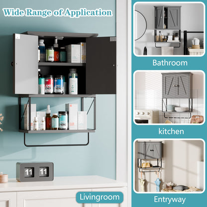 sobaniilo wholesale Wall Cabinet, Kitchen & Medicine Cabinet with Adjustable Shelf and Towel, 3-Tier Cabinet Bar for Bathroom, Living Room, White