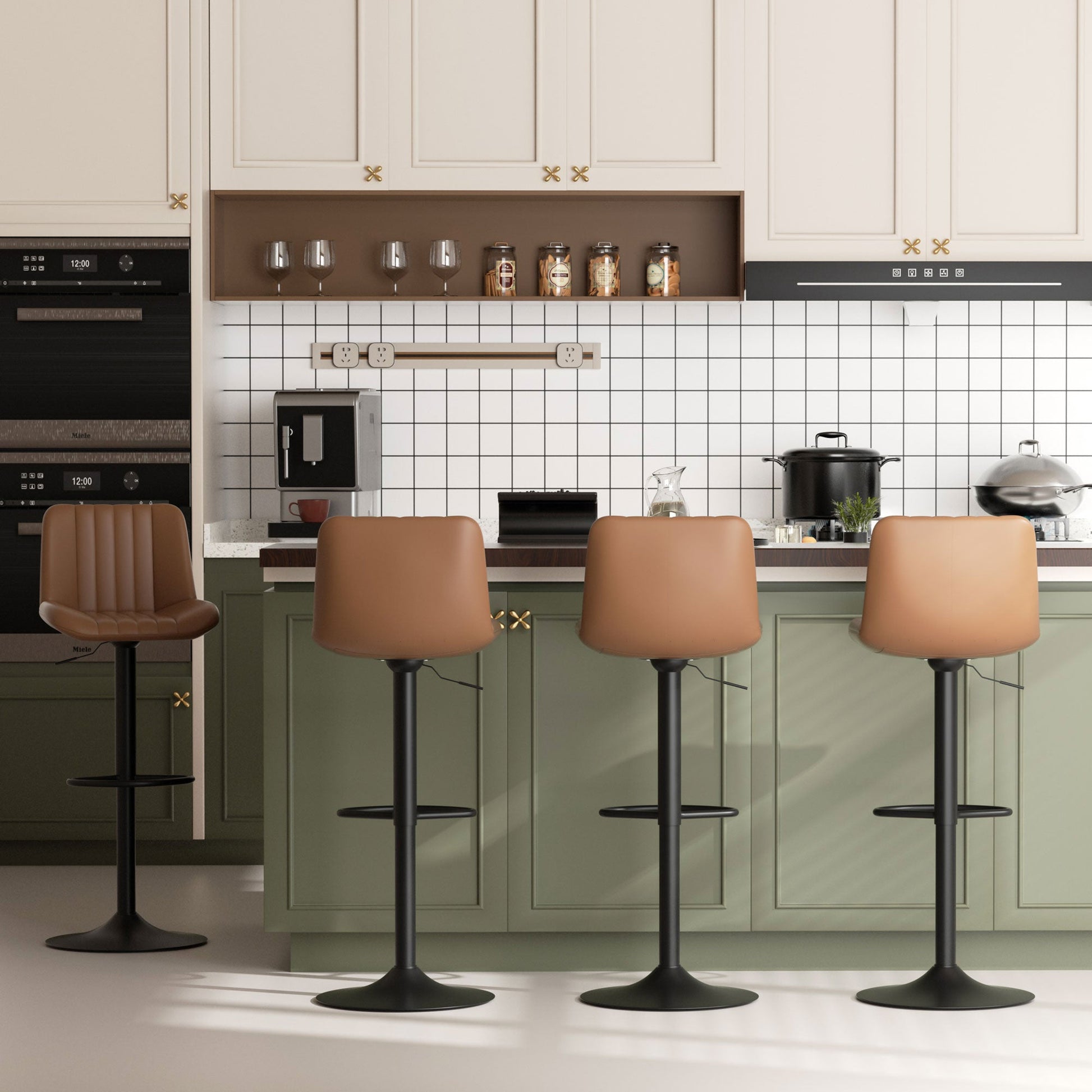 sobaniilowholesale Bar Stools Set of 2,Adjustable Leather Counter Height with High Backrest,Bar Chairs for Kitchen Island Dining¡ê?Room Bar (7562958831792)