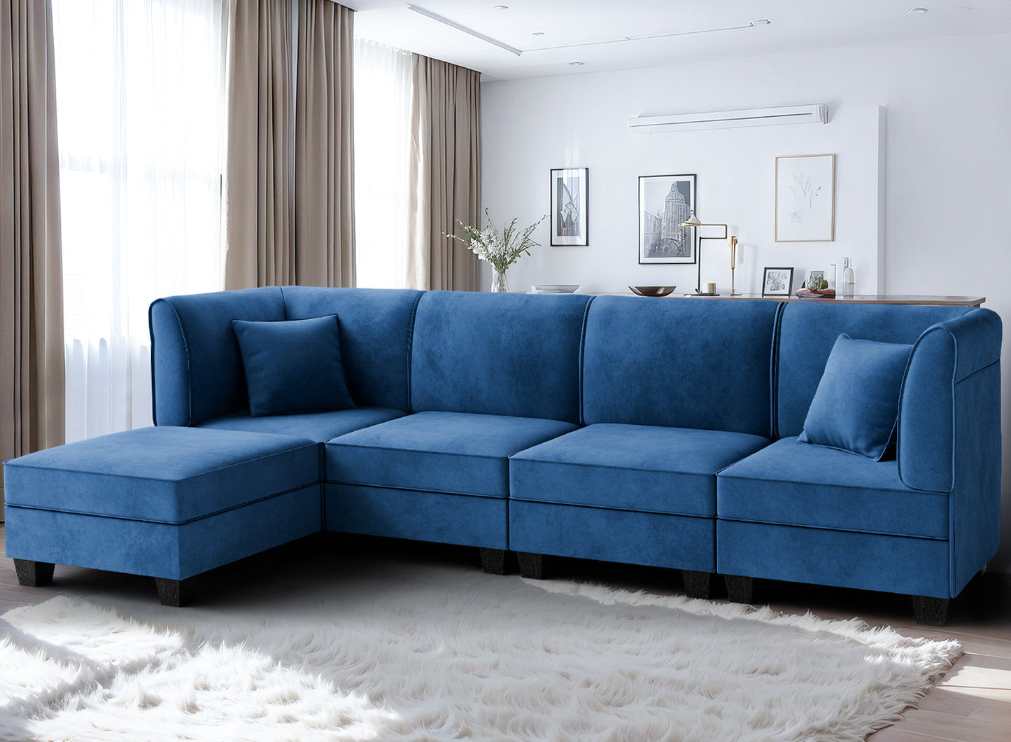 sobaniilowholesale Velvet 5 Pieces Modular Sectional Sofa L-Shaped Couch With Reversible Chaise (7223391125680)