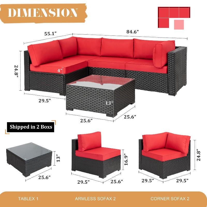 sobaniilowholesale 5 Pieces Outdoor Sectional Sofa, Patio furniture Set#color_red