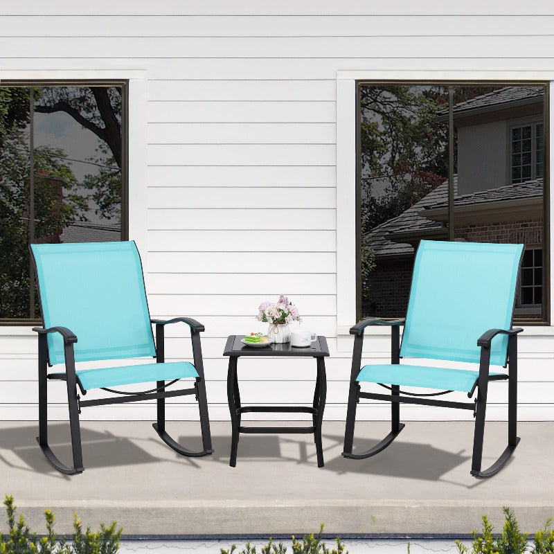 sobaniilowholesale Patio Furniture 3 Pieces Textilene Outdoor Bistro Rocking Chair Set