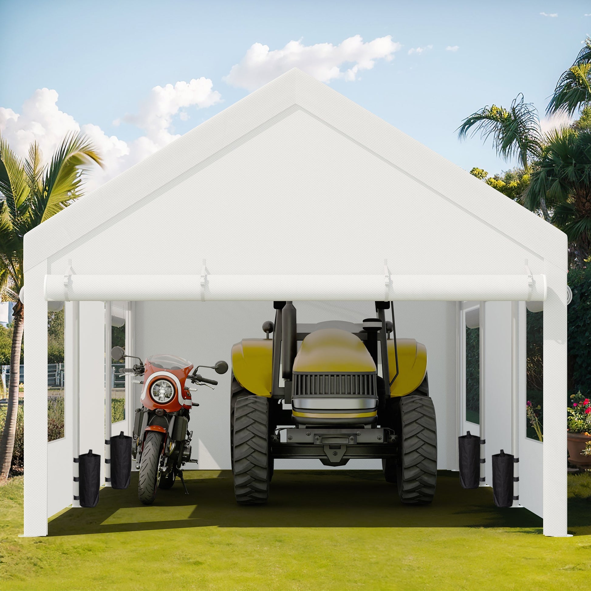 sobaniilowholesale Carport, 10x20 ft Heavy Duty Carport Canopy with Roll-up Windows, Portable Garage for Car, Truck, Boat (7404387926192)