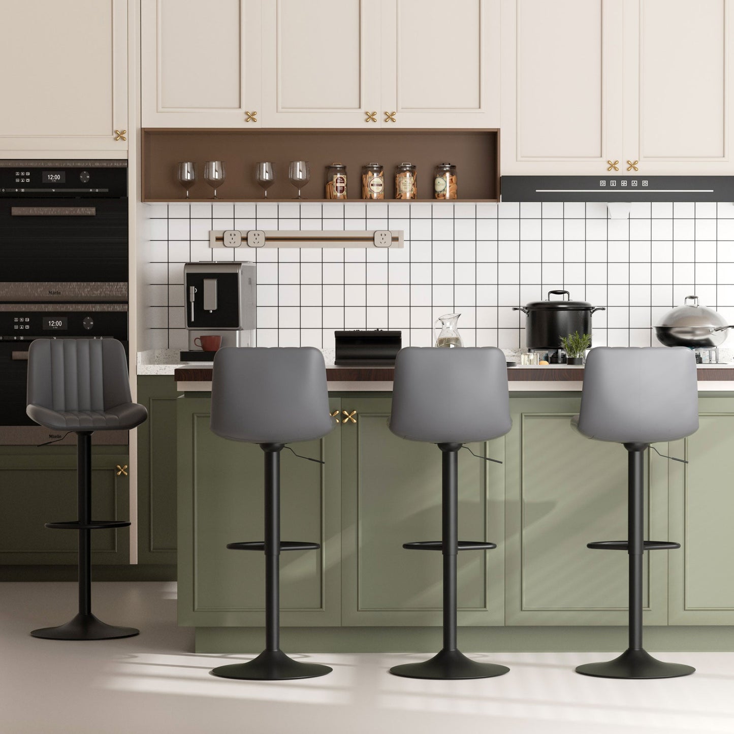 sobaniilowholesale Bar Stools Set of 2,Adjustable Leather Counter Height with High Backrest,Bar Chairs for Kitchen Island Dining¡ê?Room Bar (7562958831792)