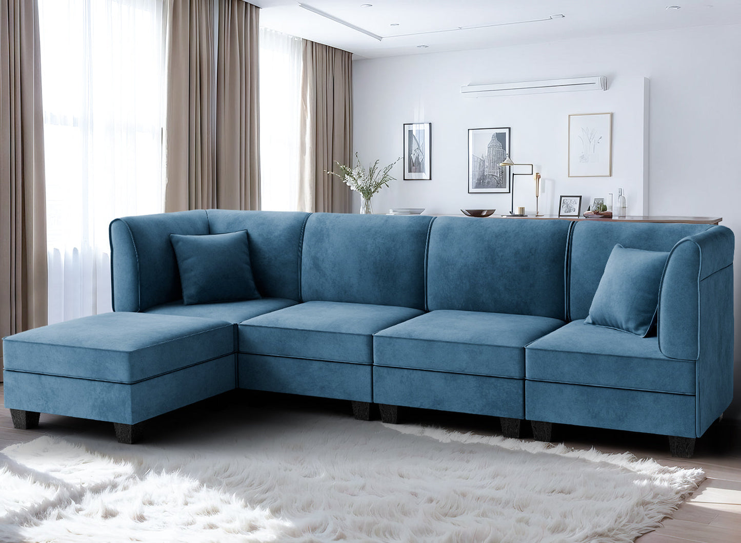 sobaniilowholesale Velvet 5 Pieces Modular Sectional Sofa L-Shaped Couch With Reversible Chaise (7223391125680)