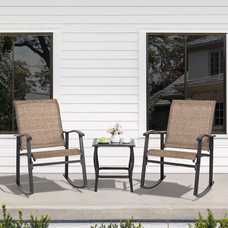 sobaniilowholesale Patio Furniture 3 Pieces Textilene Outdoor Bistro Rocking Chair Set